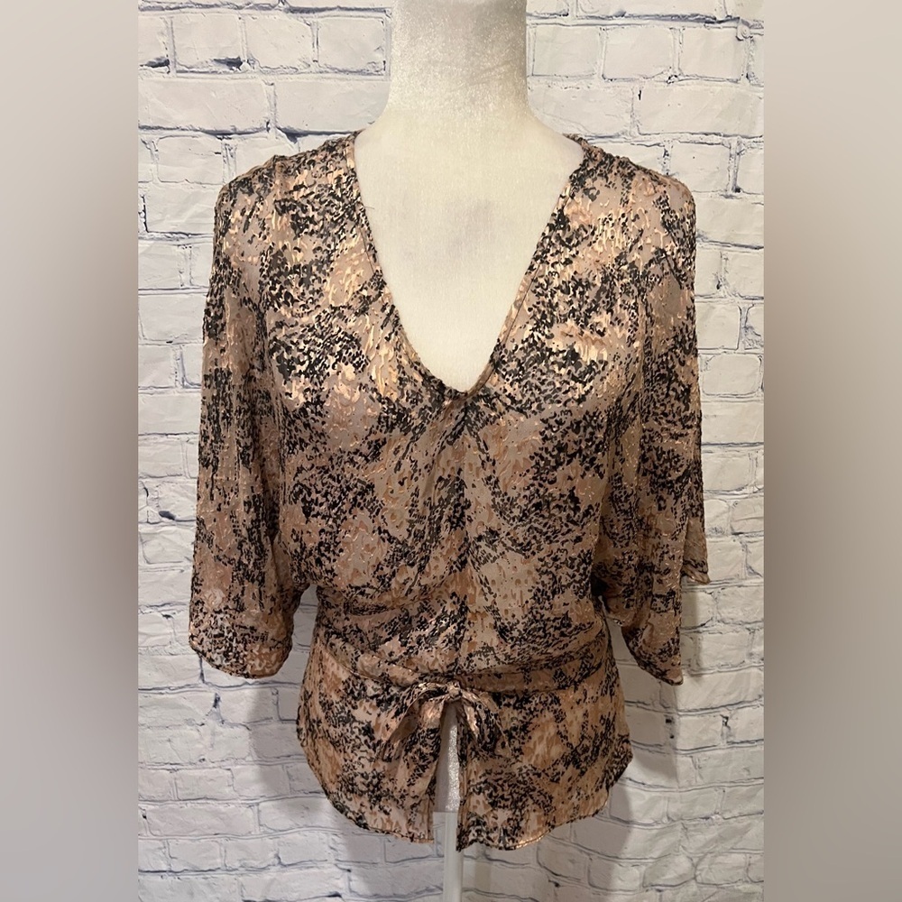Parker Leopard Print Silk blend Dolman Sleeve Blouse Top XS